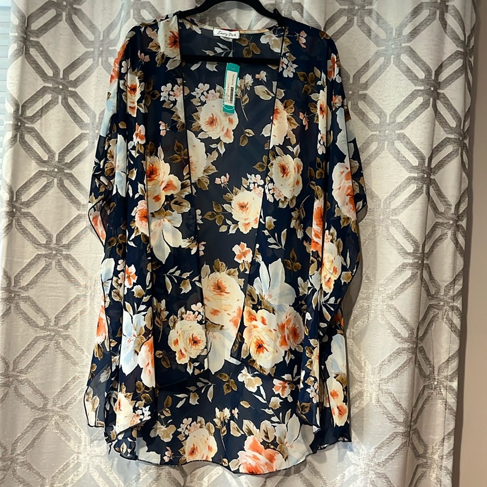 NWT:  Emory Park Kimono Sheer Navy Blue 2XL